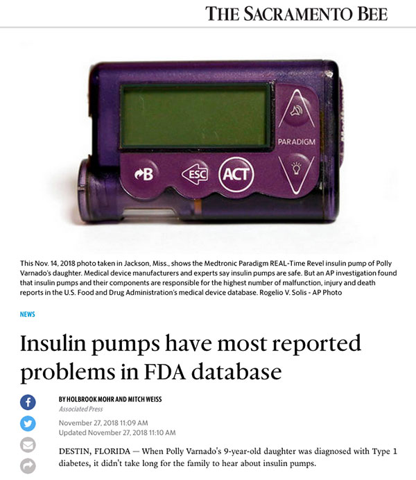 Insulin pumps have most reported problems in FDA database - screen of the article